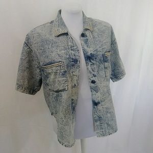 Vintage acid washed studded denim shirt jacket